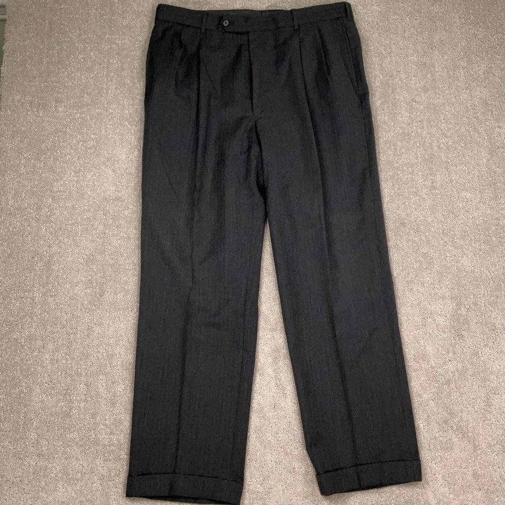 Jos. A. Bank Suit Mens 42L Charcoal Gray  Herringbone Wool Cashmere